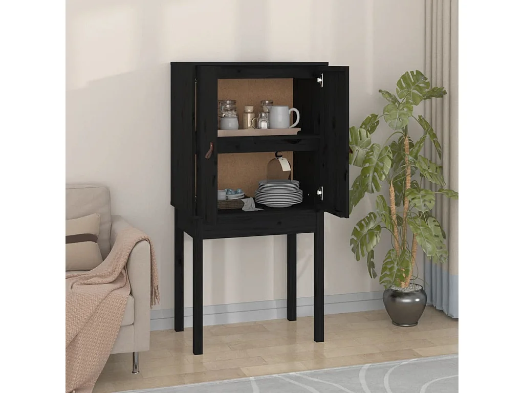 Buffet haut Noir 60x40x120 cm Bois massif de pin