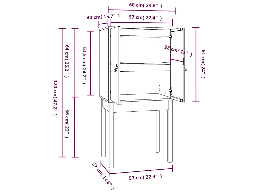 Buffet haut Noir 60x40x120 cm Bois massif de pin