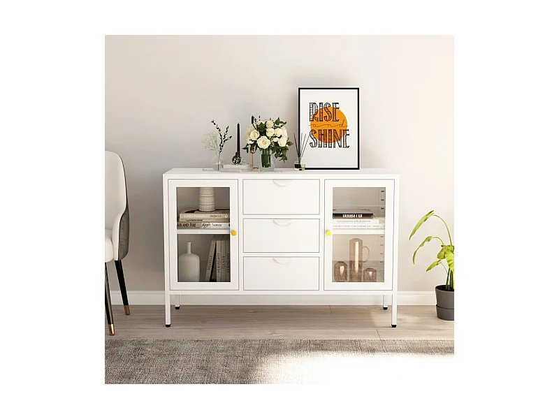 Sideboard Weiß 105x35x70 cm Stahl und Hartglas