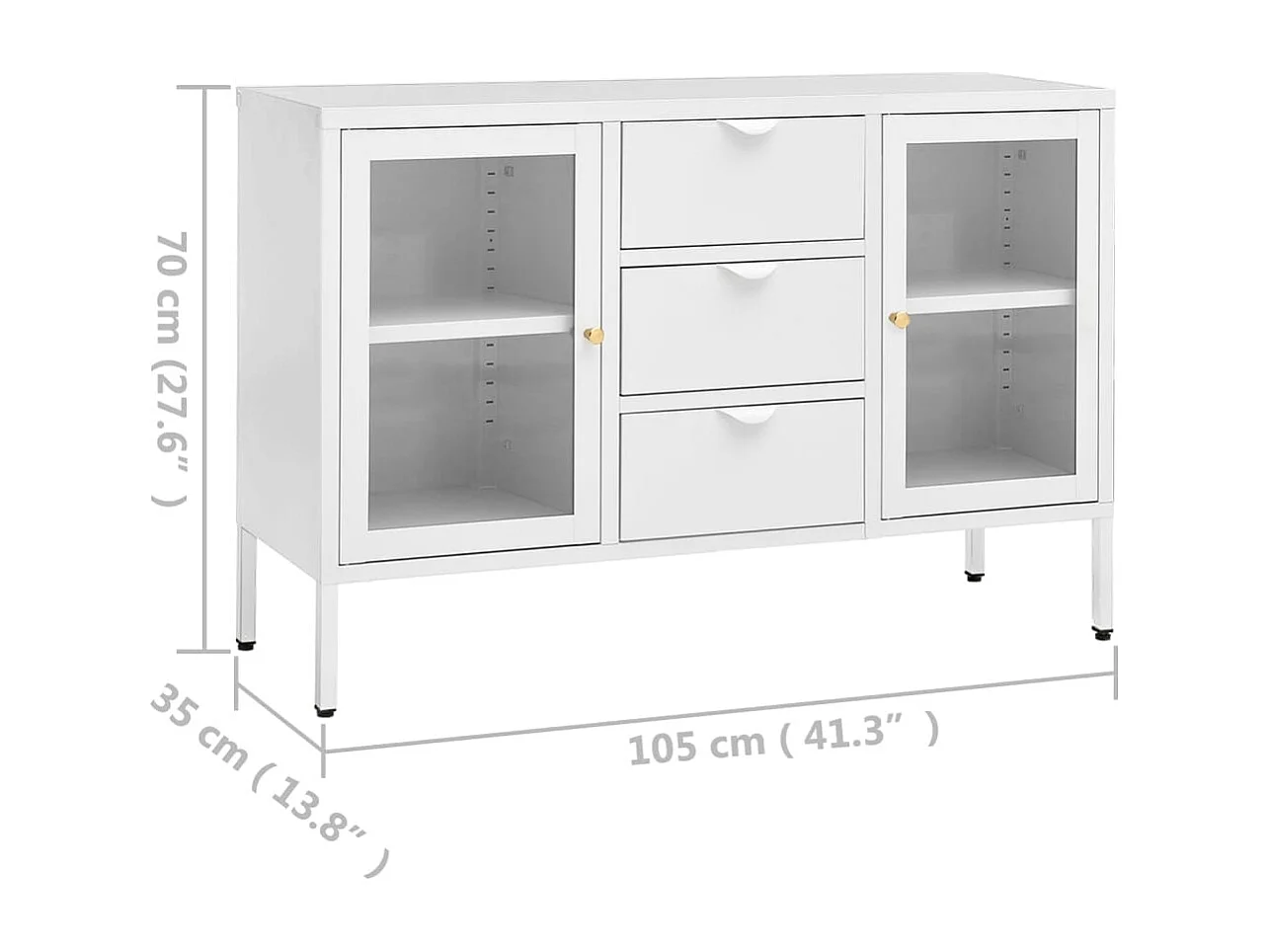 Buffet Blanc 105x35x70 cm Acier et verre trempé