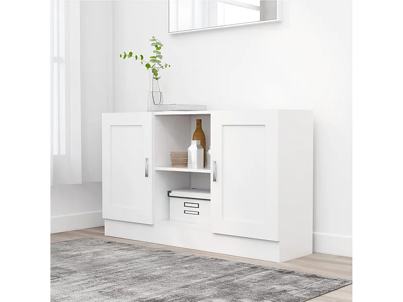 Buffet Blanc brillant 120x30,5x70 cm Bois d'ingénierie