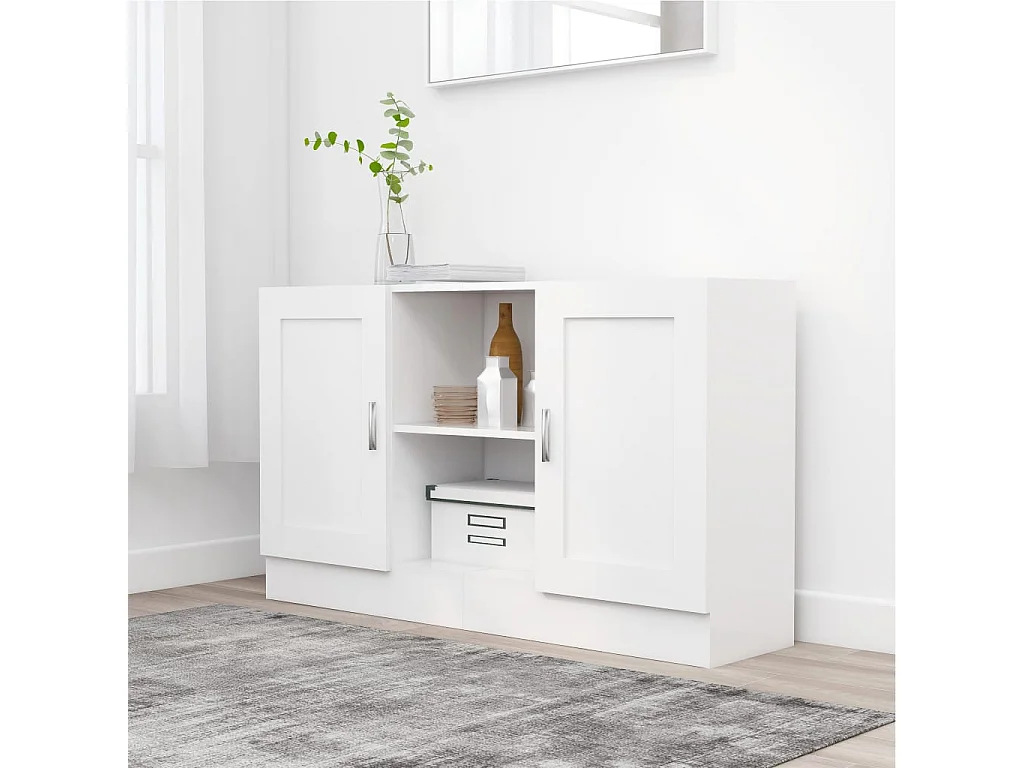 Buffet Blanc brillant 120x30,5x70 cm Bois d'ingénierie