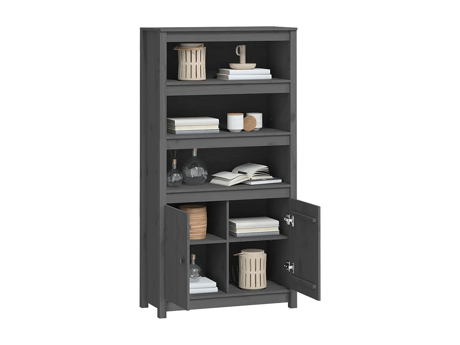 Buffet haut Gris 80x35x154 cm Bois massif de pin