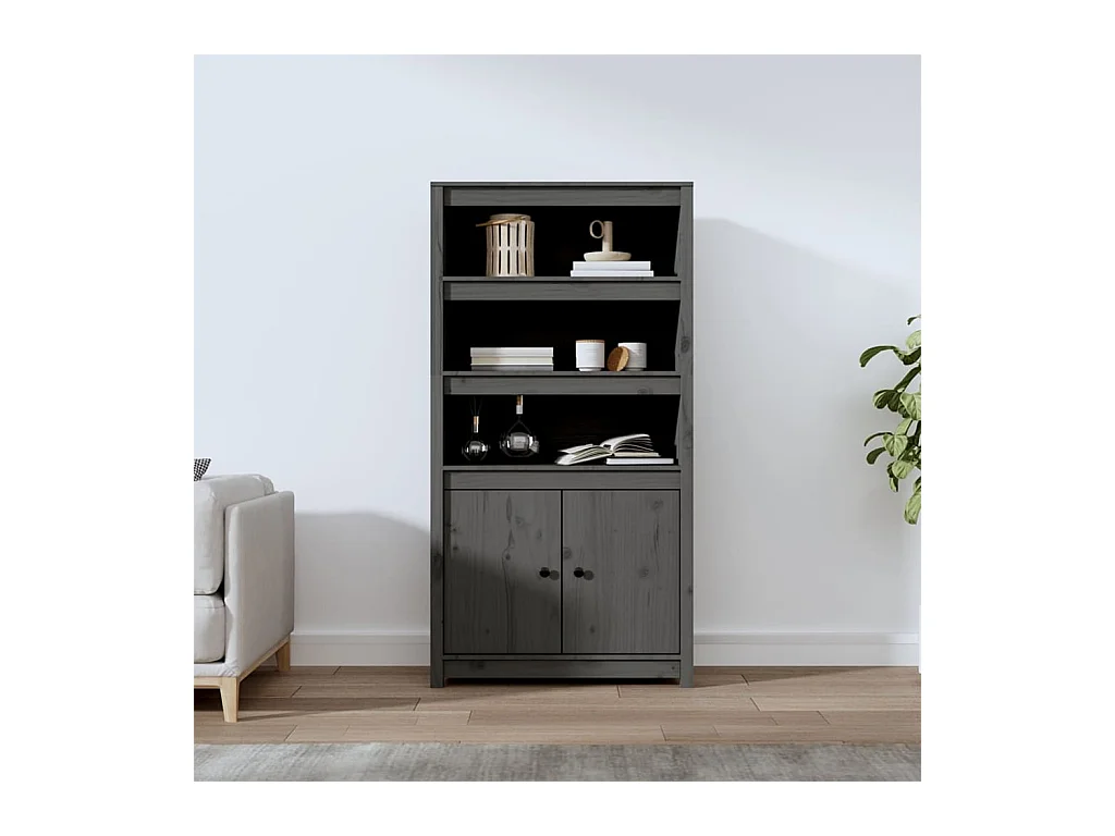 Buffet haut Gris 80x35x154 cm Bois massif de pin