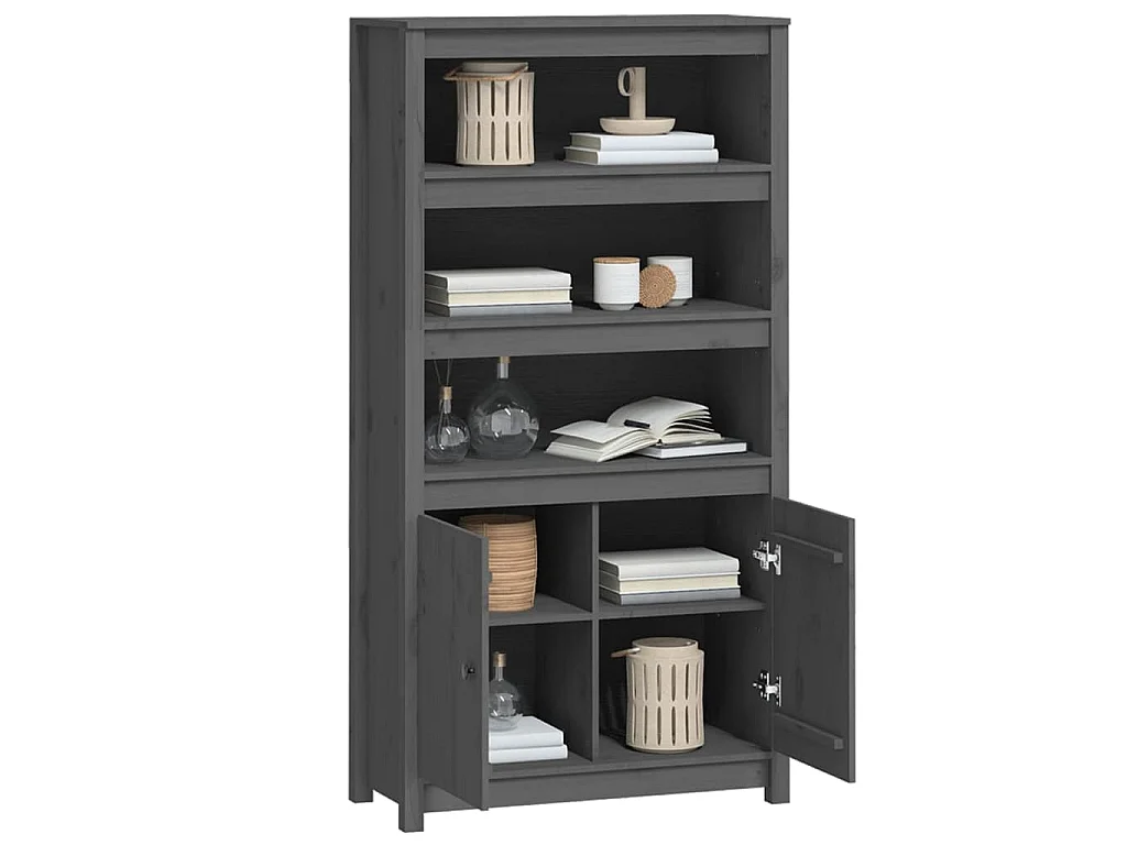 Buffet haut Gris 80x35x154 cm Bois massif de pin
