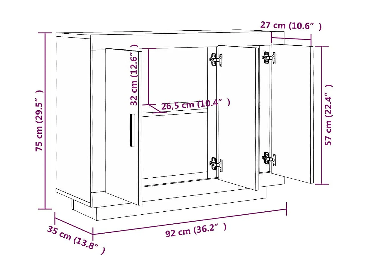Buffet Sonoma gris 92x35x75 cm Bois d'ingénierie