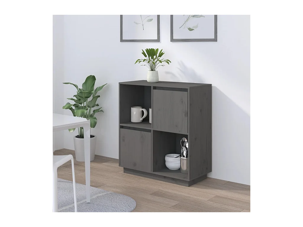 Credenza Grigia 74x35x80 cm in Legno Massello di Pino