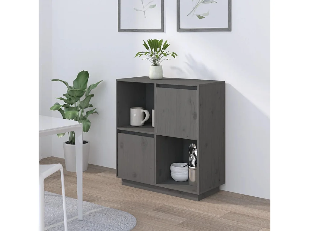 Buffet Gris 74x35x80 cm Bois massif de pin