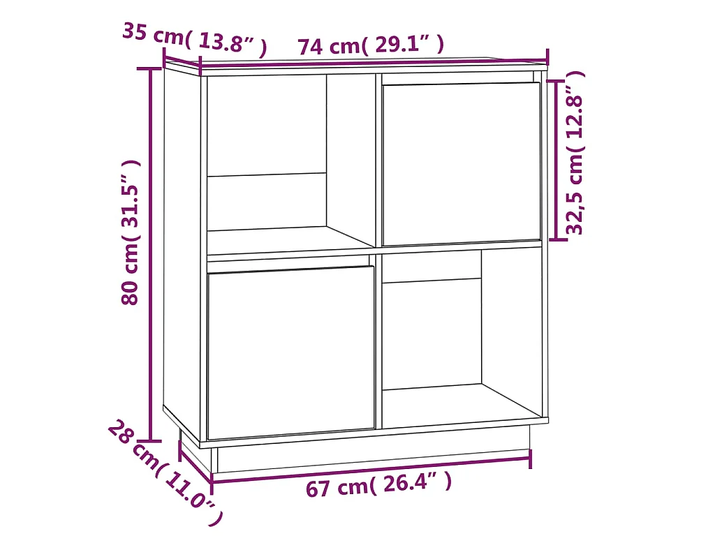 Buffet Gris 74x35x80 cm Bois massif de pin