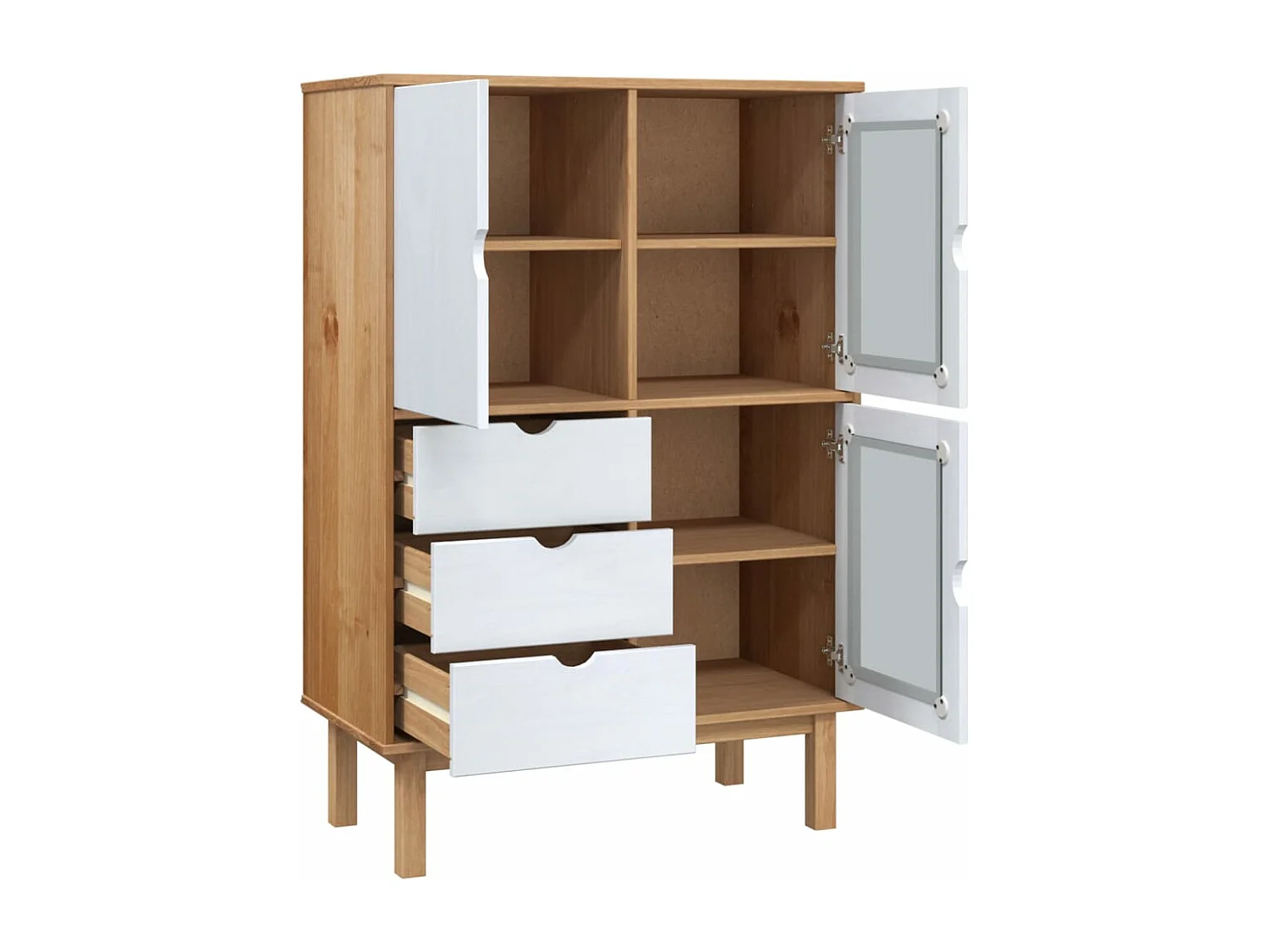 Highboard OTTA Braun&Weiß 85x43x125 cm Massivholz Kiefer