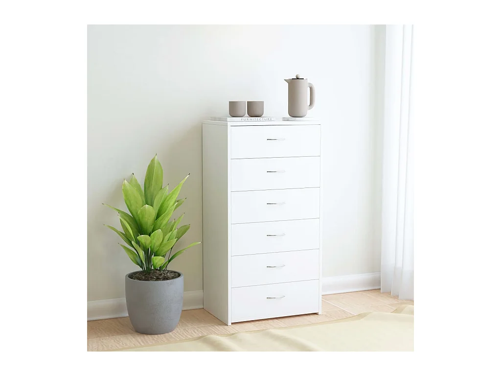 Credenza con 6 Cassetti Bianca 50x34x96 cm in Legno Multistrato