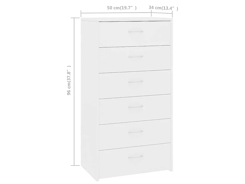 Dressoir met 6 lades 50x34x96 cm bewerkt hout wit