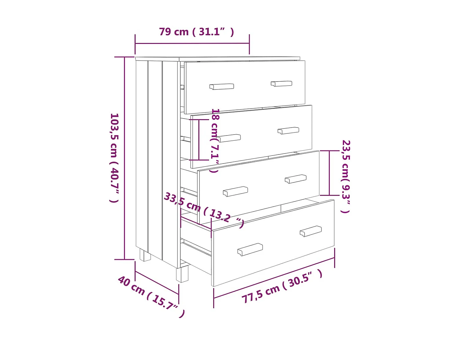 Buffet HAMAR Gris clair 79x40x103,5 cm Bois massif de pin