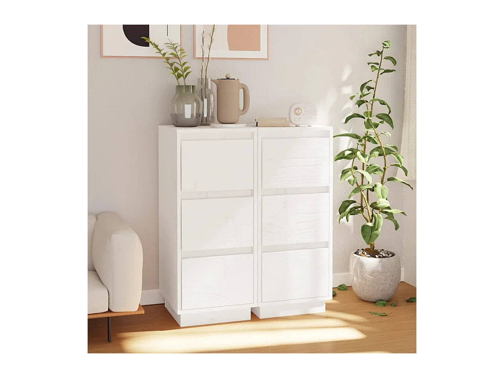 Credenze Bianche 2 pz 32x34x75 cm in Legno Massello di Pino