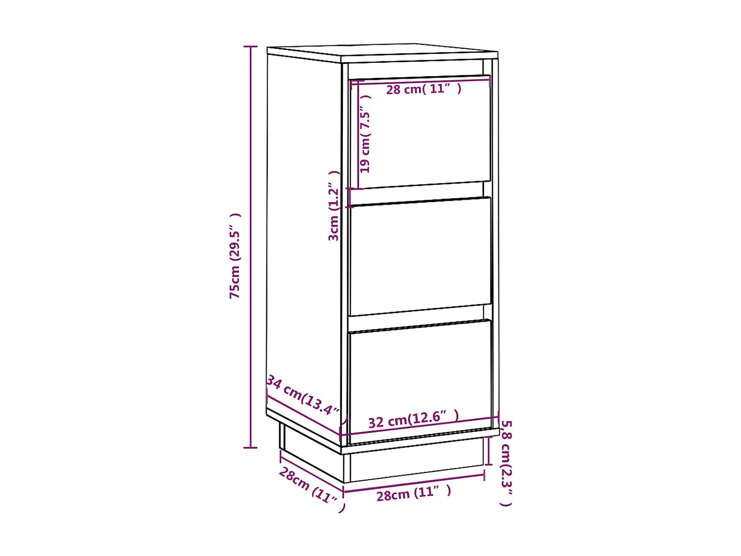 Credenze Bianche 2 pz 32x34x75 cm in Legno Massello di Pino