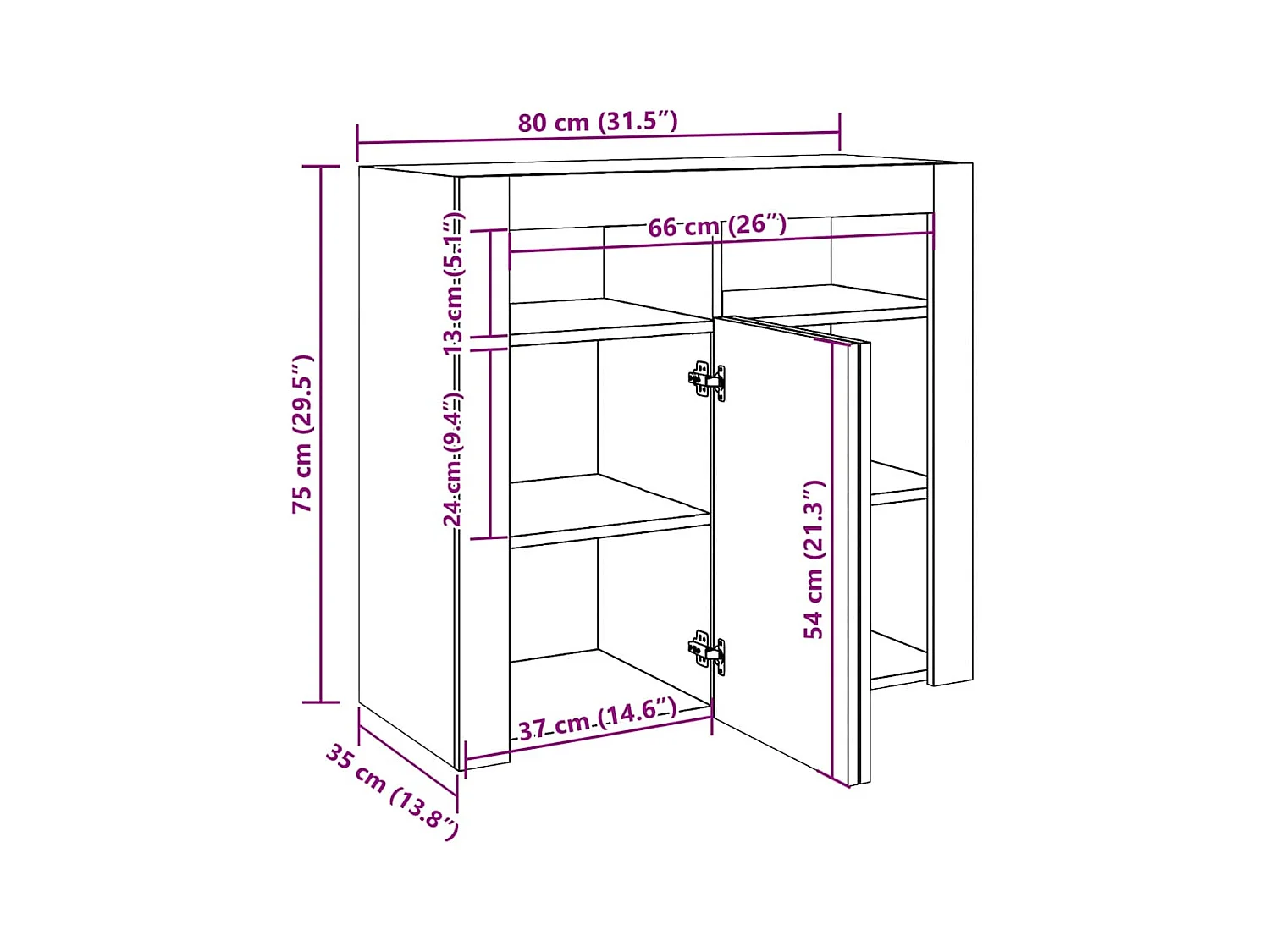 Dressoir met LED-verlichting 80x35x75 cm sonoma eikenkleurig