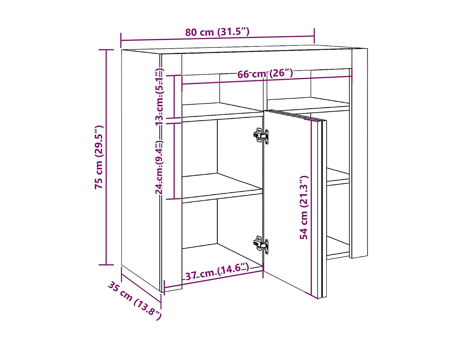 Buffet avec lumières LED chêne sonoma 80x35x75 cm