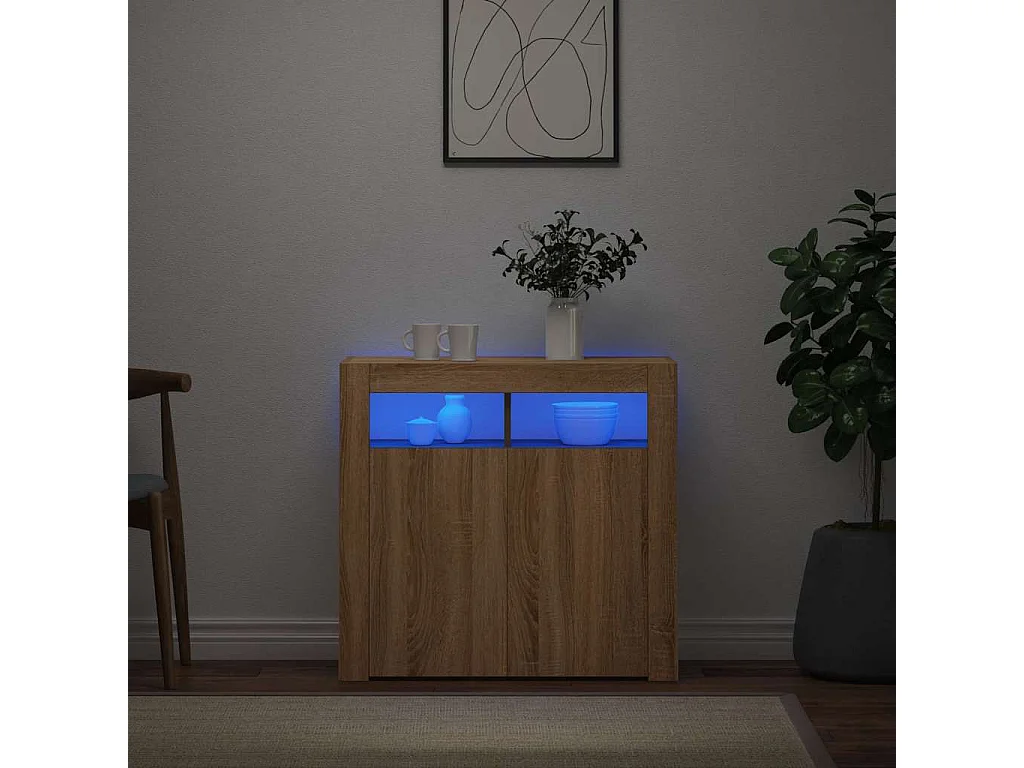 Aparador com luzes LED 80x35x75 cm carvalho sonoma