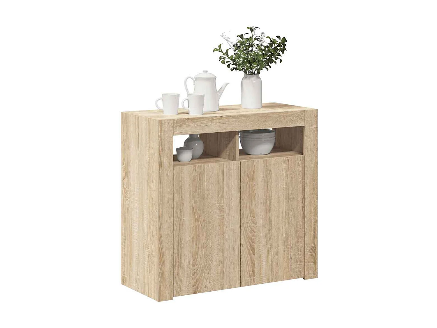 Aparador com luzes LED 80x35x75 cm carvalho sonoma