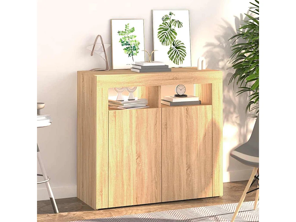 Aparador com luzes LED 80x35x75 cm carvalho sonoma