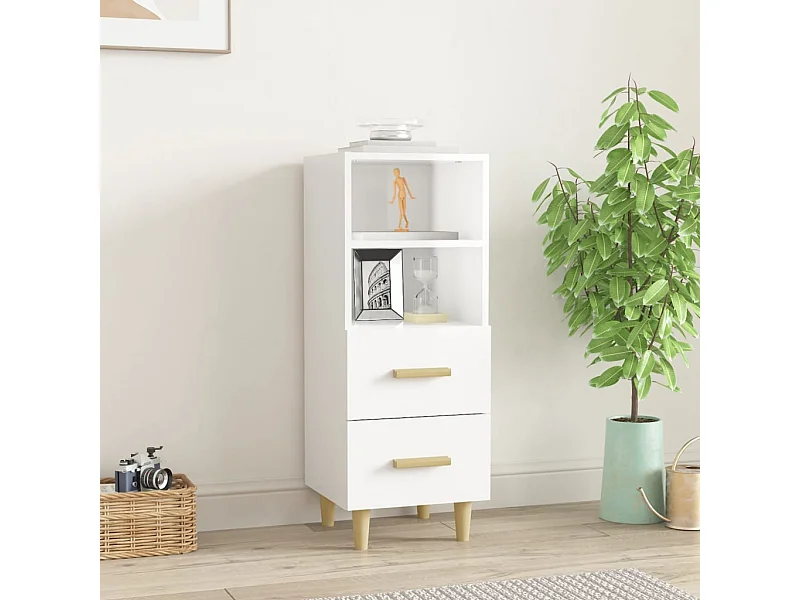 Buffet Blanc brillant 34,5x34x90 cm Bois d'ingénierie