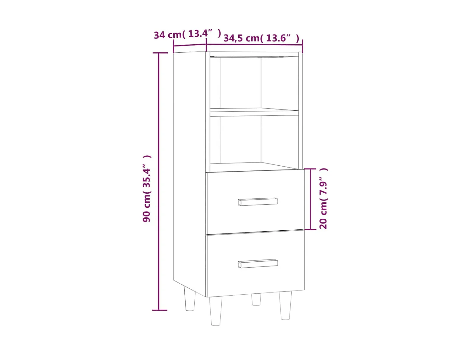 Sideboard Hochglanz-Weiß 34,5x34x90 cm Holzwerkstoff