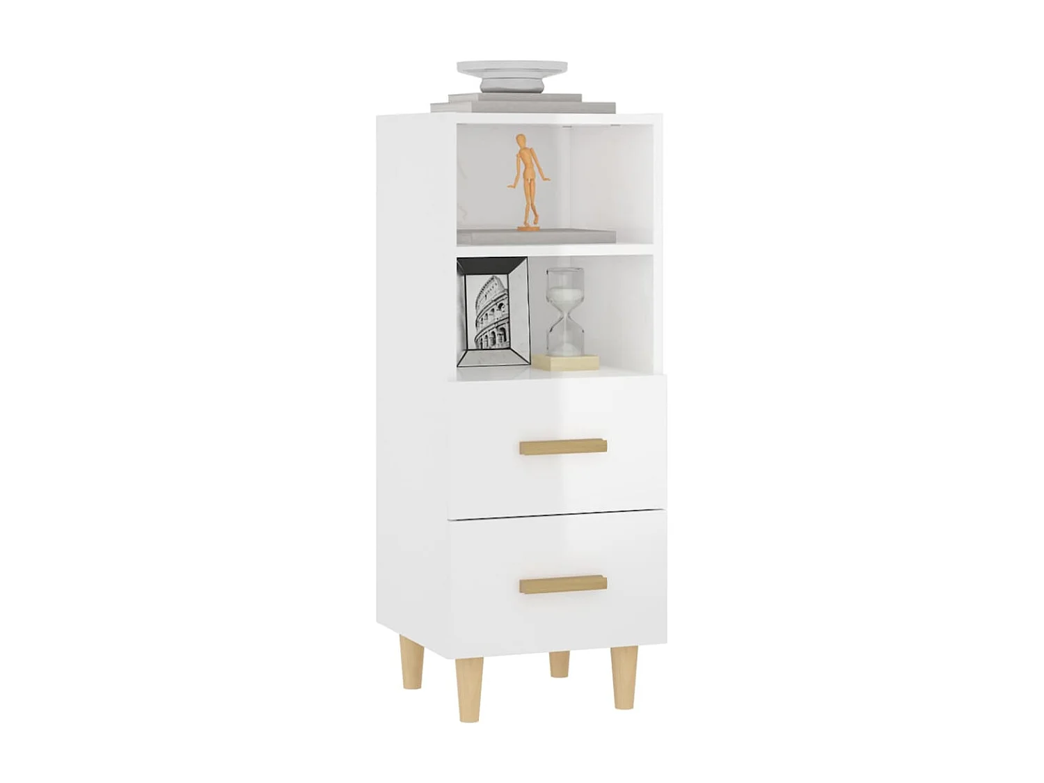 Buffet Blanc brillant 34,5x34x90 cm Bois d'ingénierie