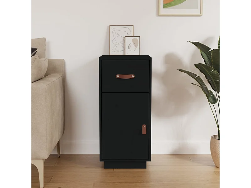 Buffet Noir 34x40x75 cm Bois massif de pin