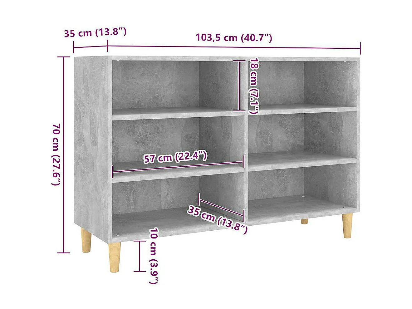 Buffet gris béton 103,5x35x70 cm bois d'ingénierie