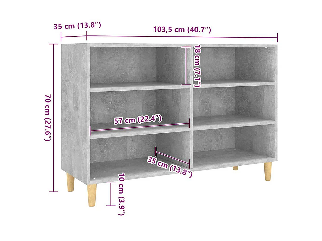 Buffet gris béton 103,5x35x70 cm bois d'ingénierie