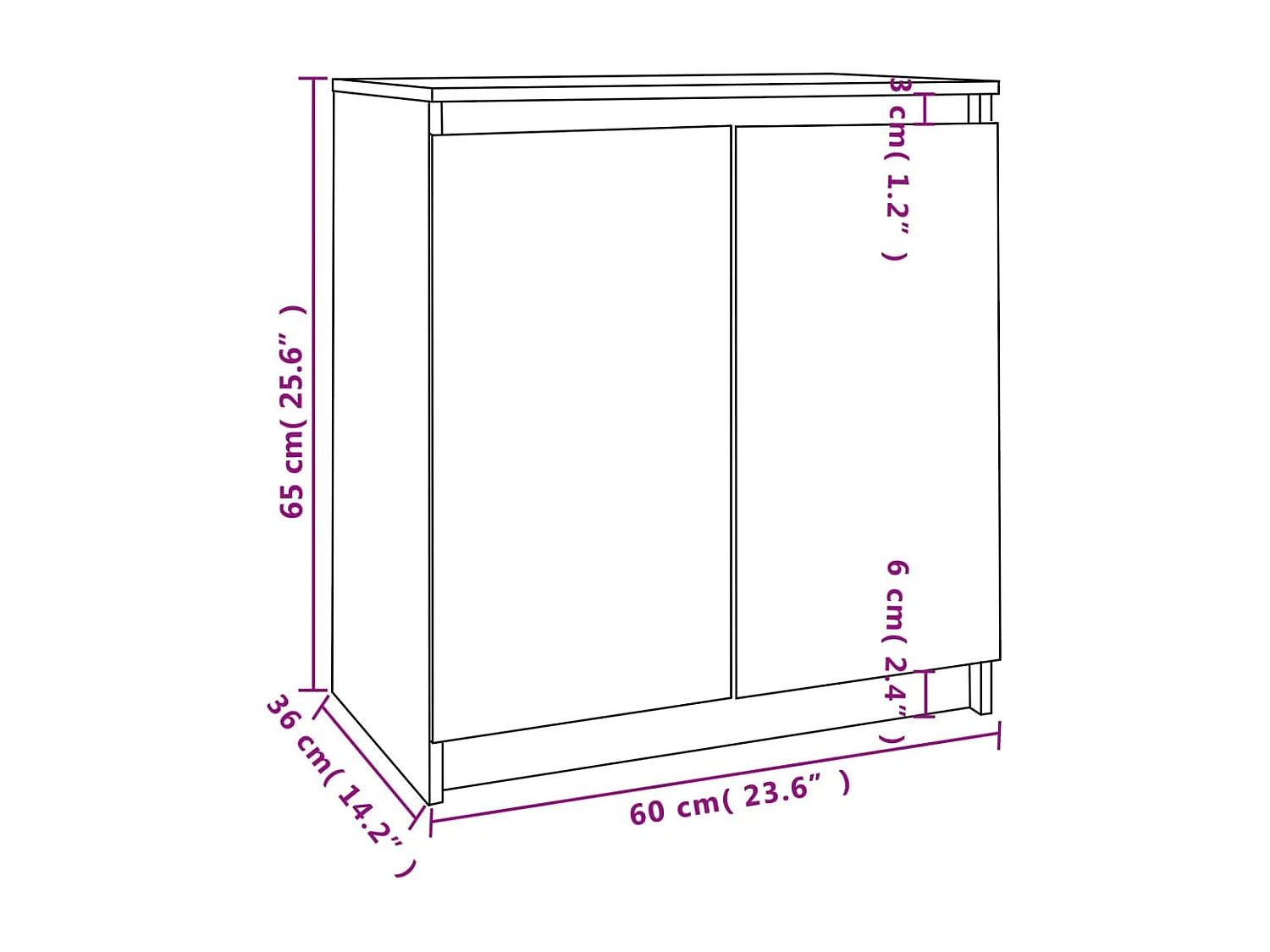 Armoire latérale blanc 60x36x65 cm bois de pin massif