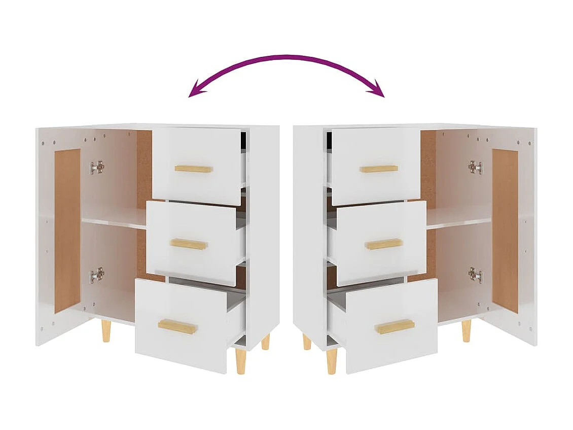 Buffet Blanc brillant 69,5x34x90 cm Bois d'ingénierie