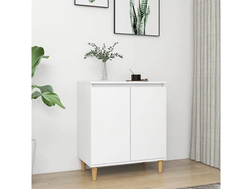Buffet avec pieds en bois massif blanc bois d'ingénierie