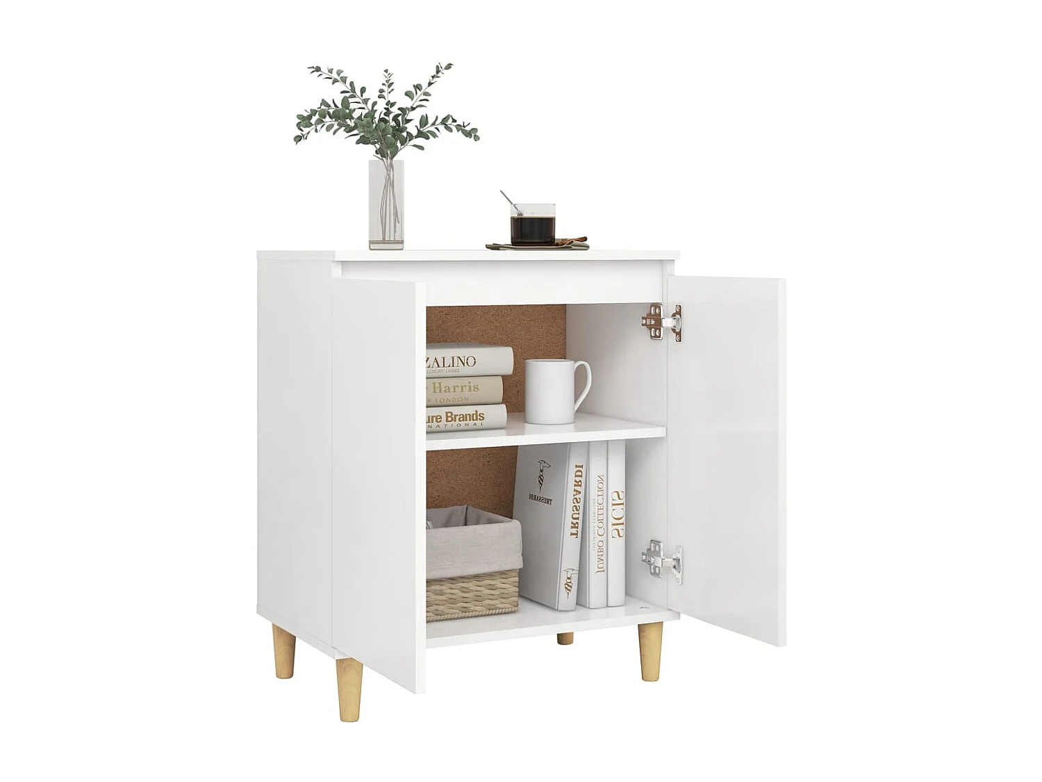 Buffet avec pieds en bois massif blanc bois d'ingénierie