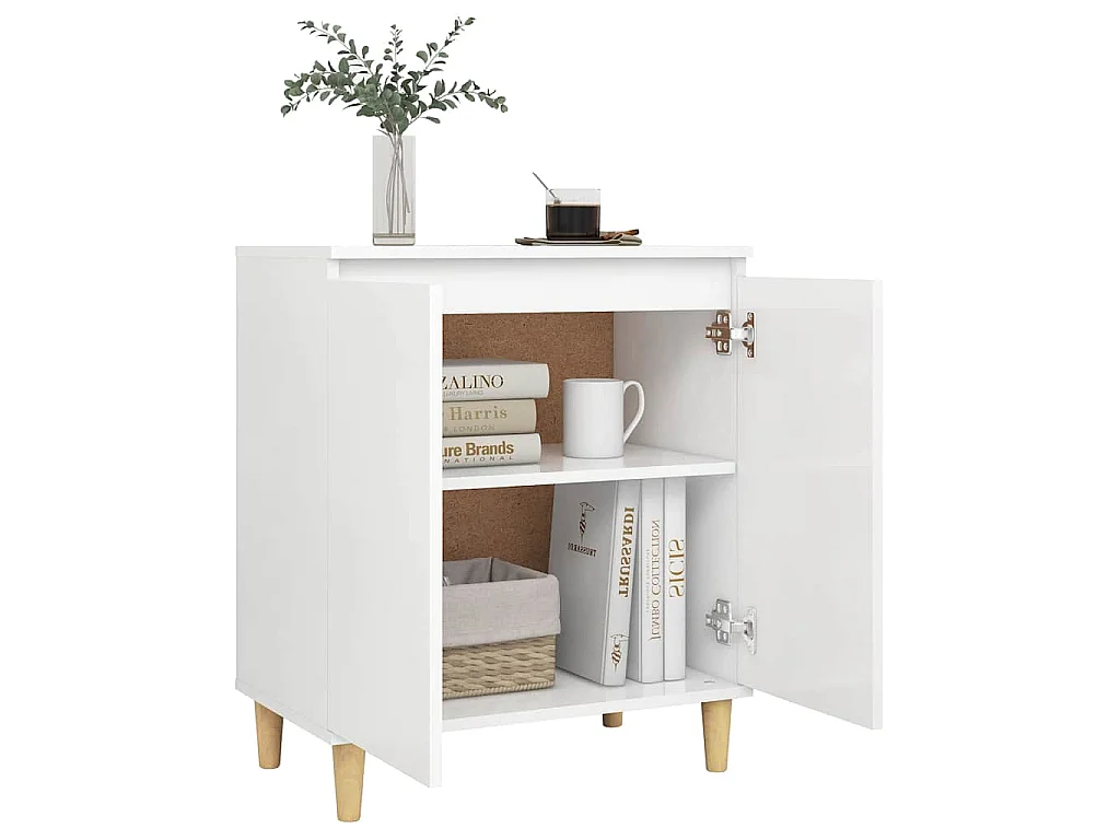 Buffet avec pieds en bois massif blanc bois d'ingénierie