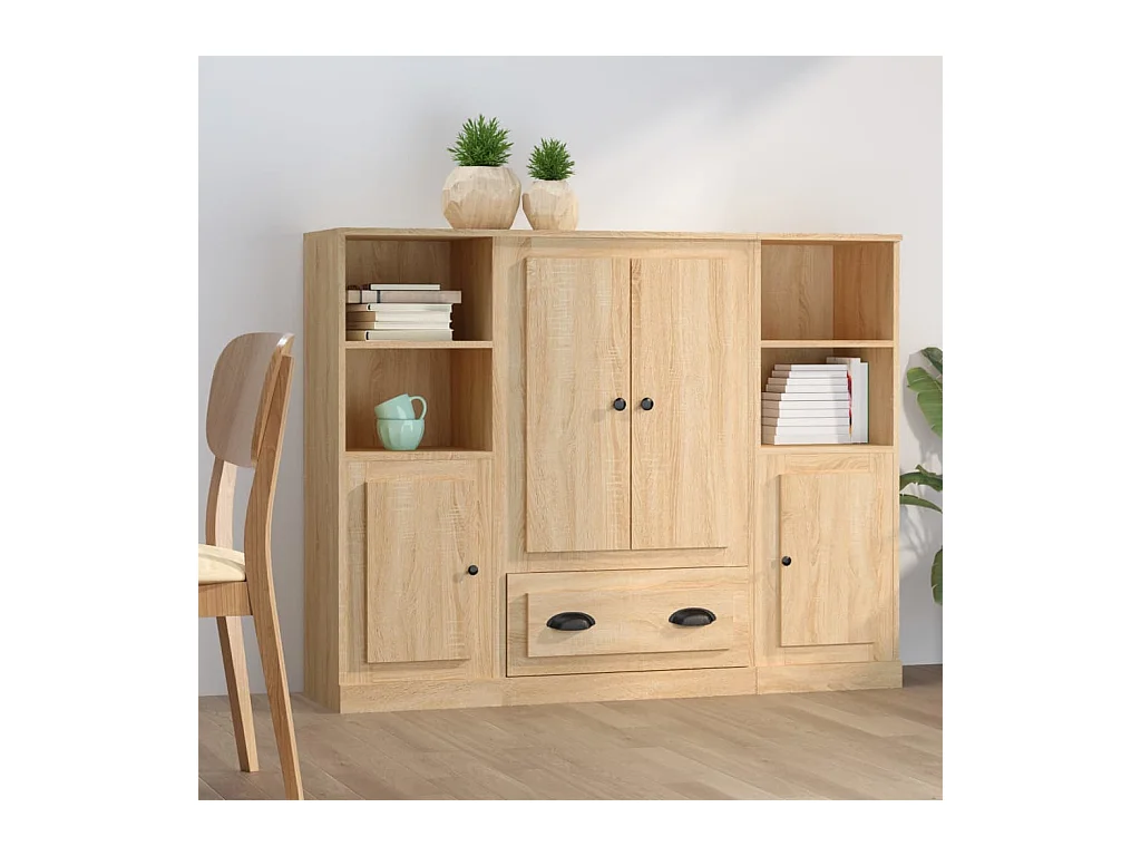 Buffets 3 pcs chêne sonoma bois d'ingénierie