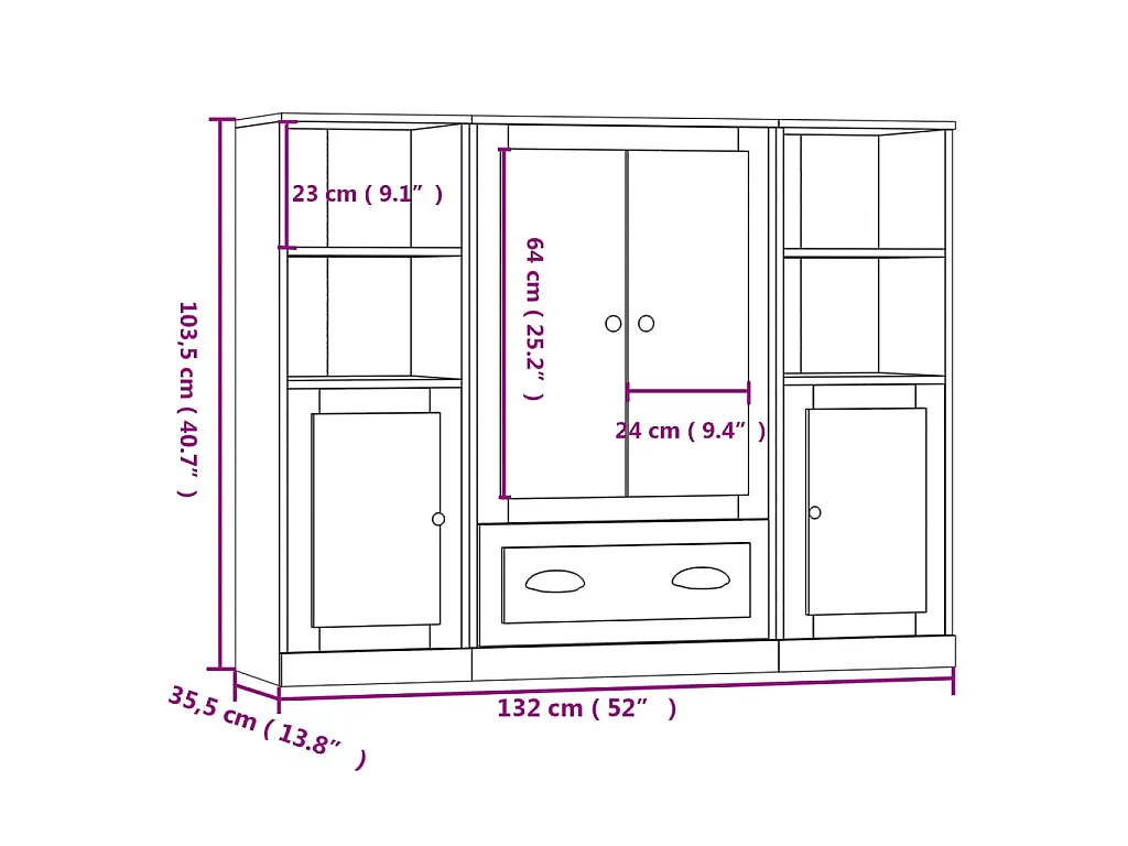 Buffets 3 pcs chêne sonoma bois d'ingénierie