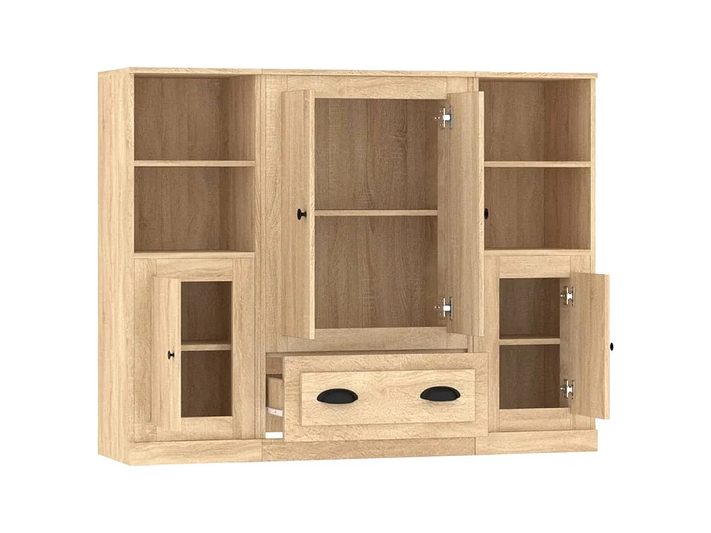 Hoge kasten 3 st bewerkt hout sonoma eikenkleurig