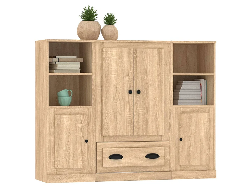 Hoge kasten 3 st bewerkt hout sonoma eikenkleurig