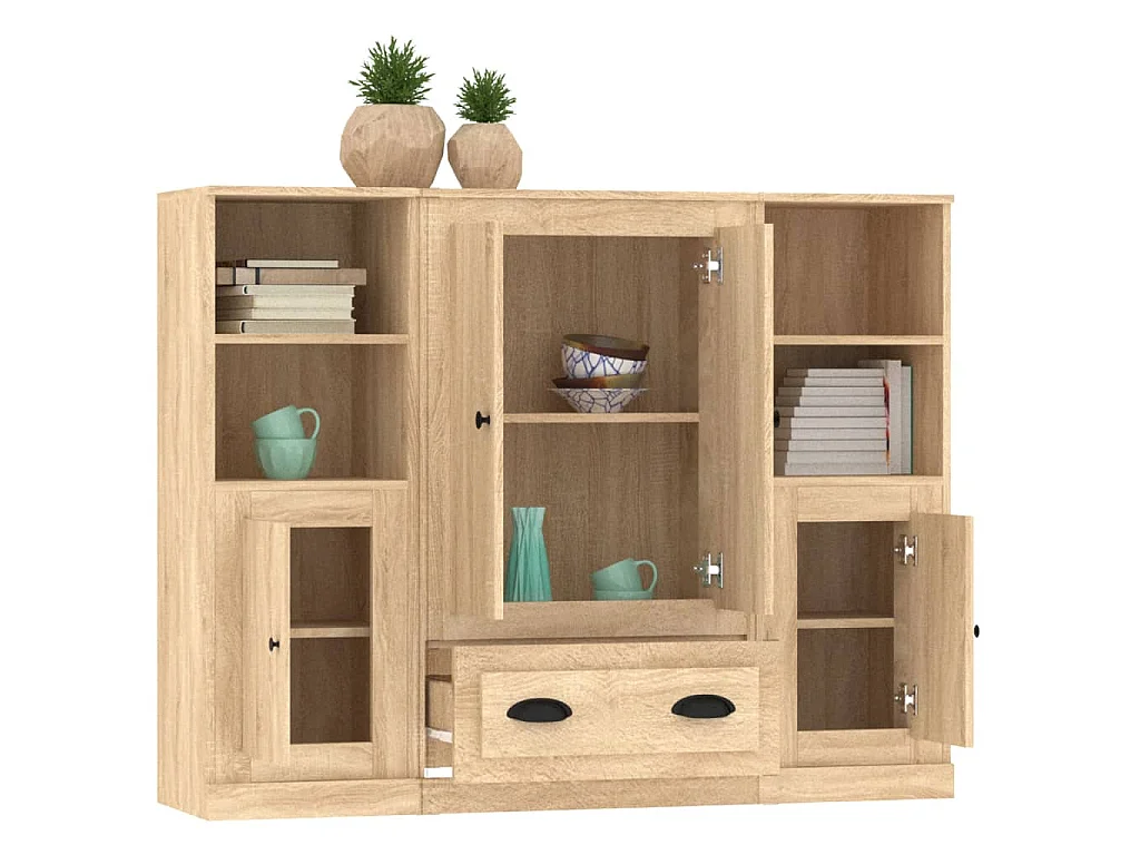 Hoge kasten 3 st bewerkt hout sonoma eikenkleurig
