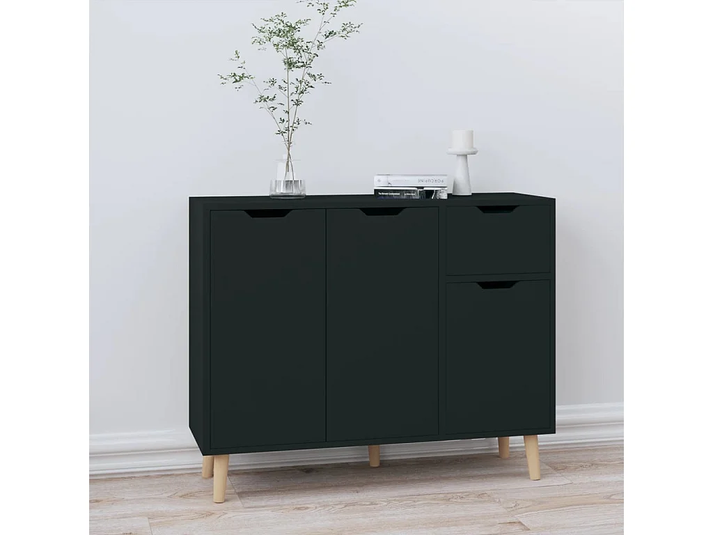 Buffet noir 90x30x72 cm bois d'ingénierie