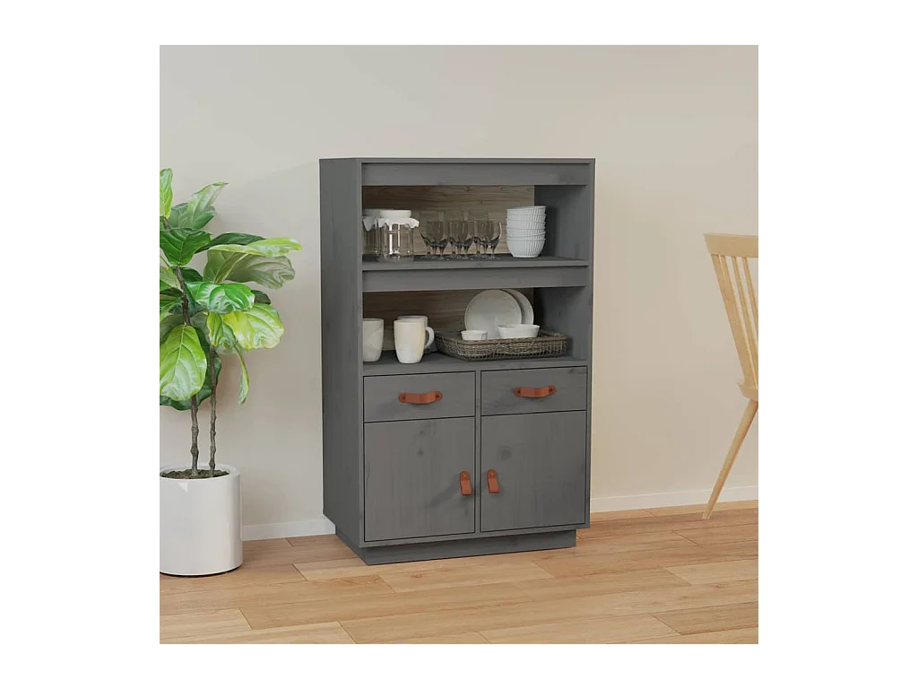 Buffet haut Gris 67x40x108,5 cm Bois massif de pin