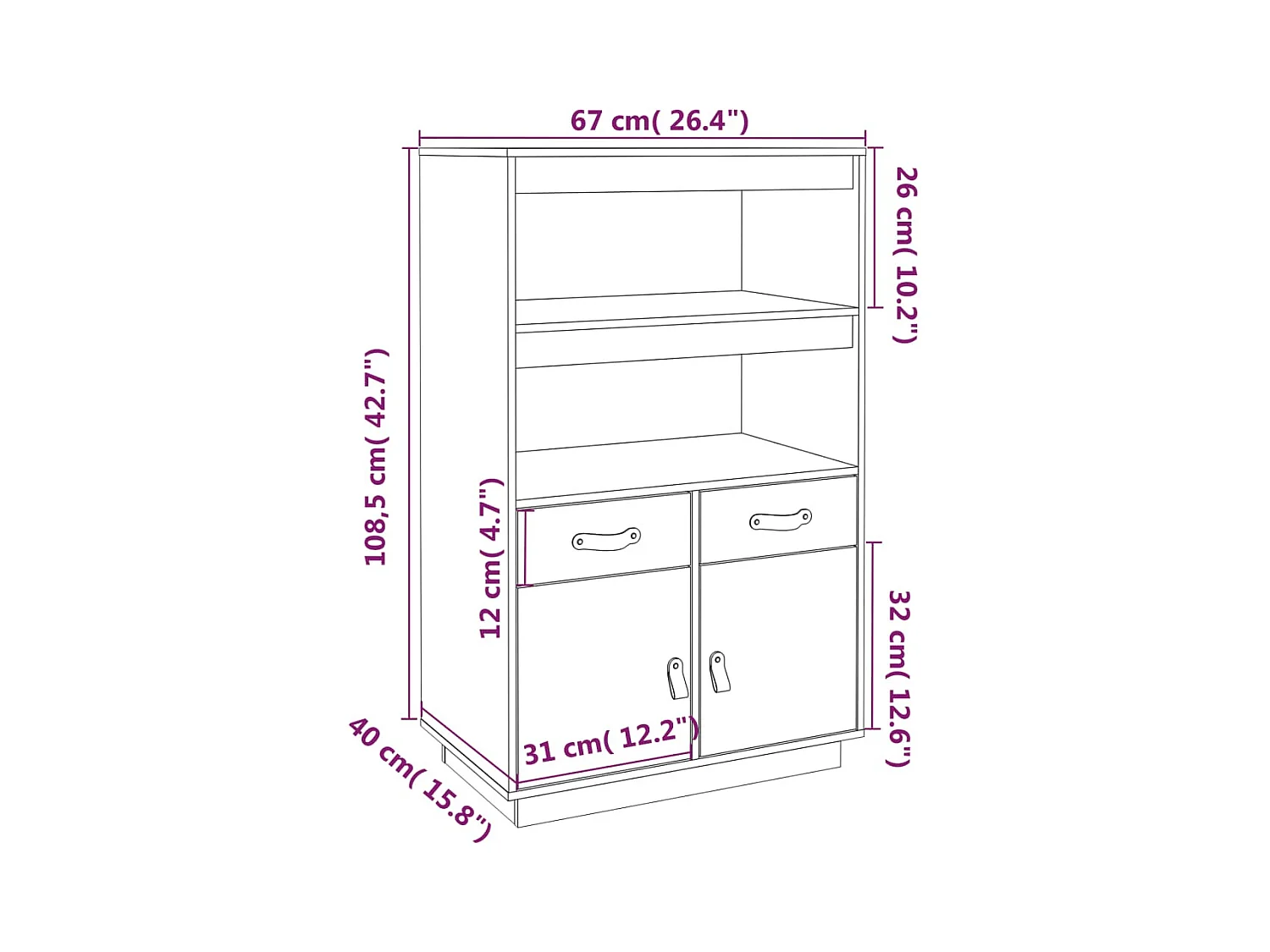 Highboard Grau 67x40x108,5 cm Massivholz Kiefer