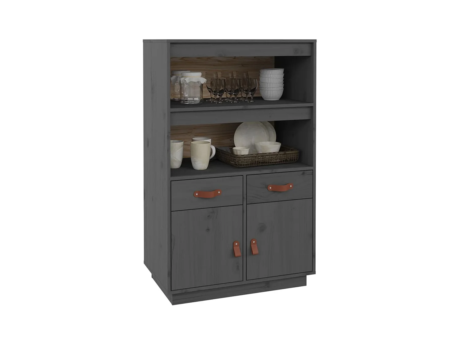 Highboard Grau 67x40x108,5 cm Massivholz Kiefer