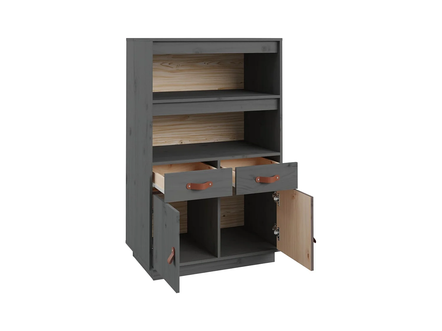 Highboard Grau 67x40x108,5 cm Massivholz Kiefer