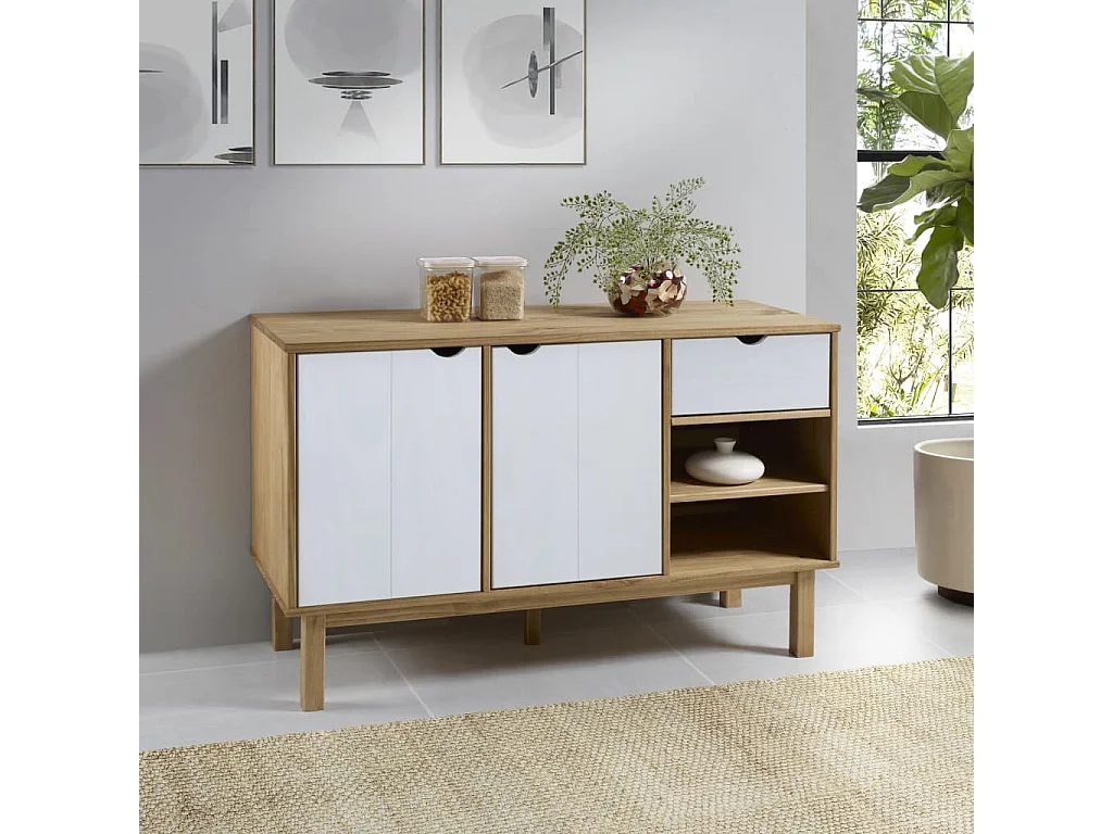 Aparador OTTA madera maciza pino marrón y blanco 114x43x73,5 cm