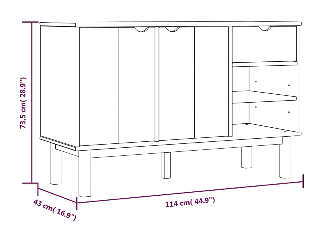Aparador OTTA madera maciza pino marrón y blanco 114x43x73,5 cm