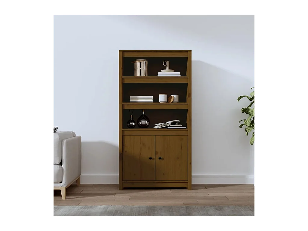 Buffet haut Marron miel 80x35x154 cm Bois massif de pin