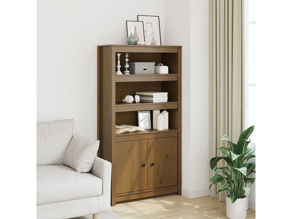 Buffet haut Marron miel 80x35x154 cm Bois massif de pin