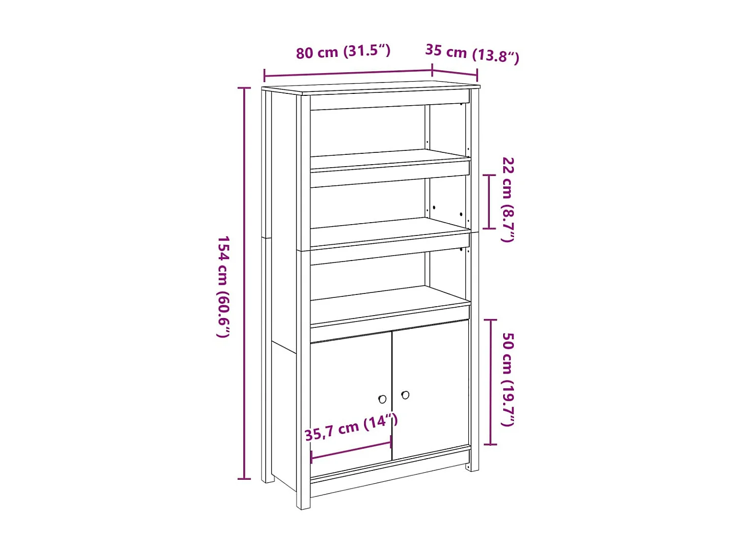 Buffet haut Marron miel 80x35x154 cm Bois massif de pin